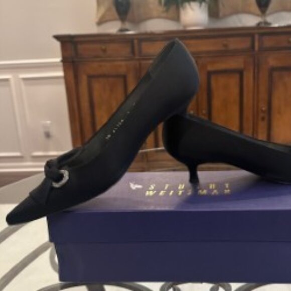 Stewart Weitzman, Size 7M, Black Satin with Rhinestones - Picture 2 of 5